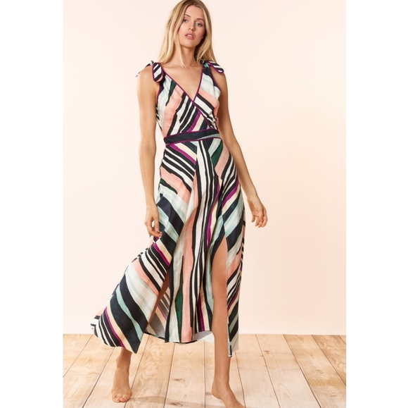 RED CARTER Kinsley Midi V-neck Front slit Dress - Picture 1 of 12